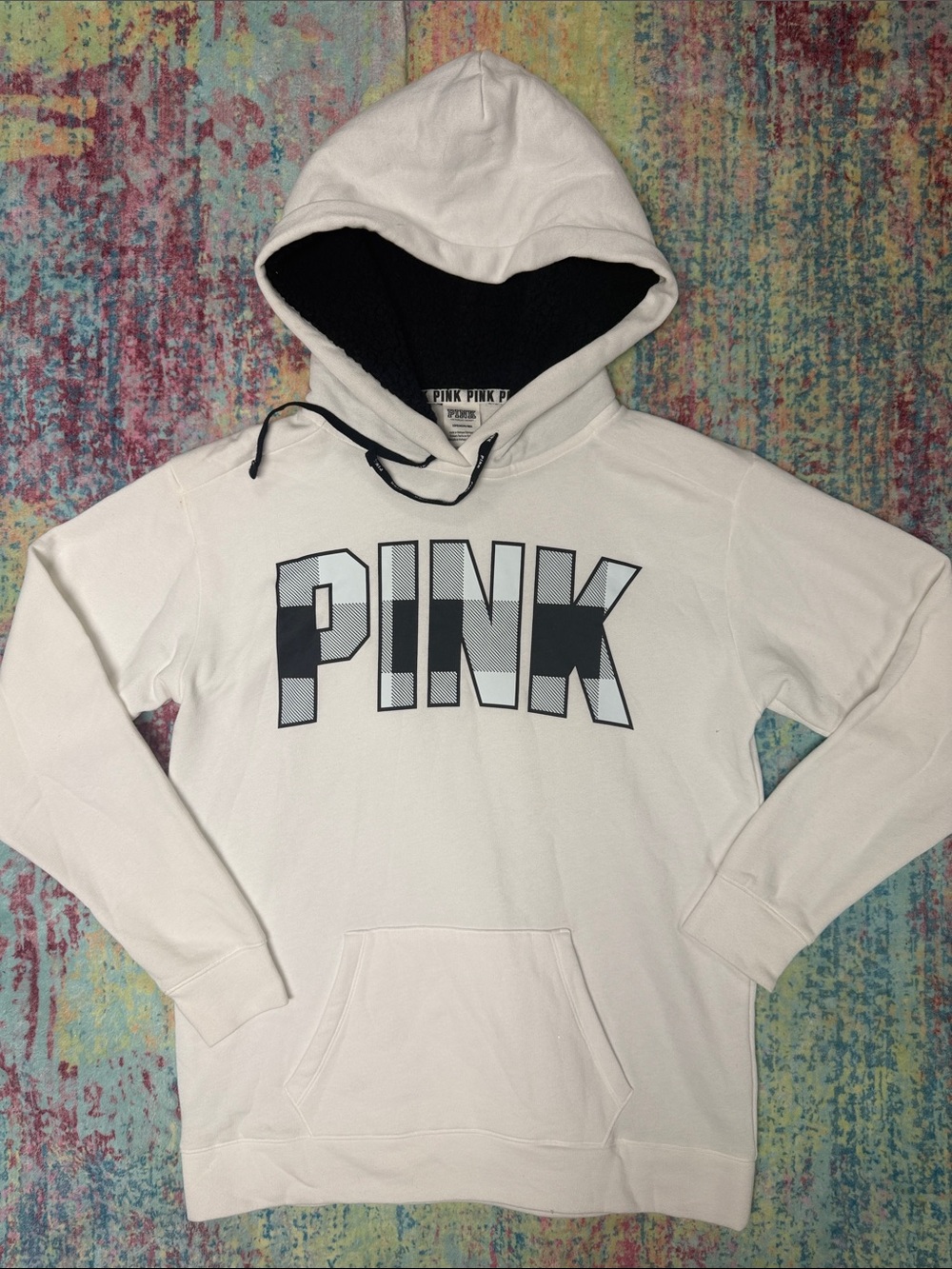 PINK Victoria's Secret White Men's Zip Up Hoodie with Black Lining